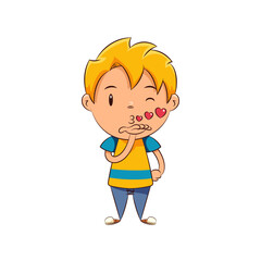 Kid blowing kiss, vector illustration
