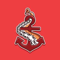 kraken or octopus and anchor logo design inspiration