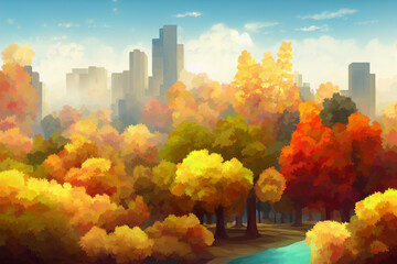 Anime Style forest, Game Background, Autumn Scene for Visual Novel