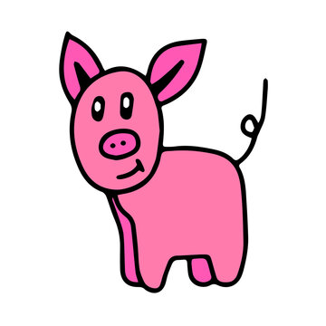 Pink Vector fun piggy smiling on a white background