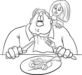 cartoon sad man on a diet humor illustration coloring page