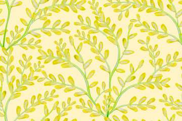 Seamless floral pattern with willow on hand drawn watercolor.