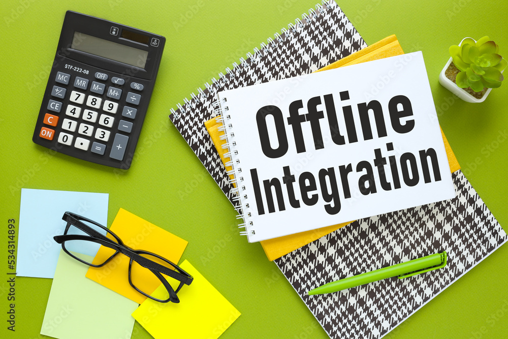 Aufkleber offline integrationbright background text on the notebook page