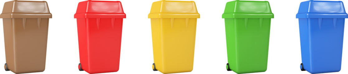 Plastic garbage containers in different colors