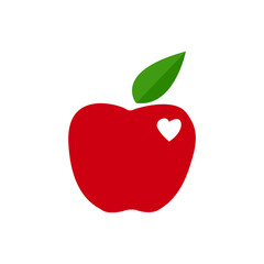 Cute red fresh apple with white heart.Suitable for wall art, handmade craft items, stationery, invitations, cards, handmade cards, announcements, scrapbook, graphic and web design.Vector illustration