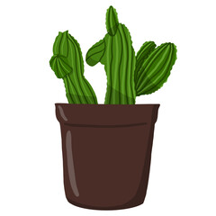 potted cactus graphic in a cartoon hand drawn flat style isolated on a background with clipping path. home plants cactus in pots use as design element. 