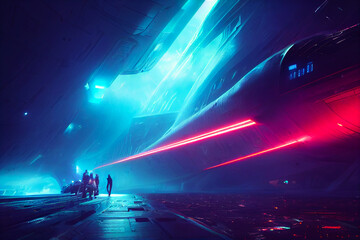 alien station with a spaceship metro, generative ai