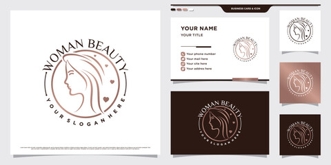 Beauty woman logo design for salon or spa with emblem style concept and business card template