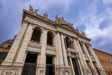 Fototapeta na wymiar Rome, Italy - 17 September 2022 - Front View of the Basilic of Saint John in Laterano