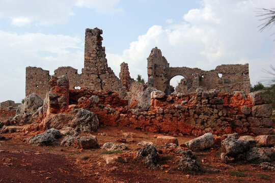 Ancient city Lyrboton Kome in the Kepez district of Antalya, Turkey. Discovered in 1910 by European archaeologists, it was an important olive oil production center in the region.