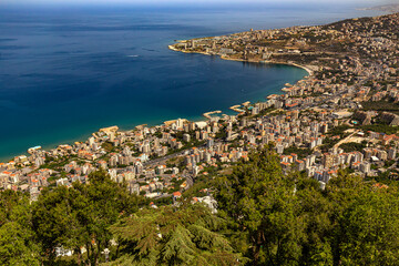 Naklejka na ściany i meble Lebanon. Jounieh. View of city and Jounieh Bay from Harrisa