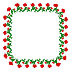 Floral frame in the shape of a square. Red Rose flower square frame. Flowers ornament, decorative frame, floral ornament, decorative elements, spring, flowers, buds, leaf, plants, floral decor. Rose v