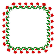 Floral frame in the shape of a square. Red Rose flower square frame. Flowers ornament, decorative frame, floral ornament, decorative elements, spring, flowers, buds, leaf, plants, floral decor. Rose v