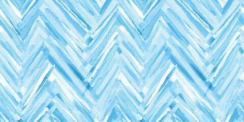 Seamless playful hand painted watercolor light pastel blue herringbone or chevron fabric pattern. Abstract cute zigzag background texture. Boy's birthday, baby shower or nursery wallpaper design..