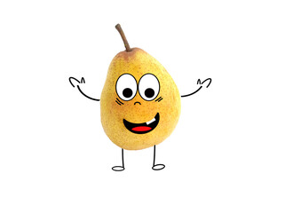 funny cartoon pear isolated on white background. The concept of proper nutrition and vitamins
