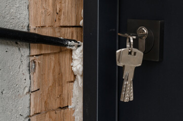 Keys in the door lock of the interior door.