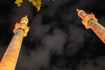 Two mosque minarets and a real heart-shaped cloud at night. amazing heart cloud and mosque Turkey....