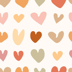 Hand drawn hearts boho seamless pattern. Simple childish love symbols. Vector illustration in flat doodle style for wrapping paper, textile, fabric 