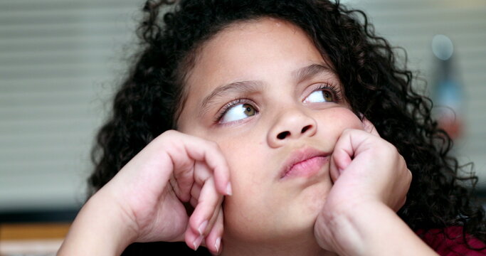 Child Thinking About Solution, Pensive Kid Thoughtful Girl