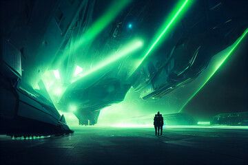 Fototapeta na wymiar an alien vessel with an artificial aurora borealis, generative ai