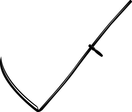 Vector image (silhouette, icon) of a hand tool - a hand scythe for grass, on a white background