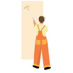 Male worker painting wall on white background