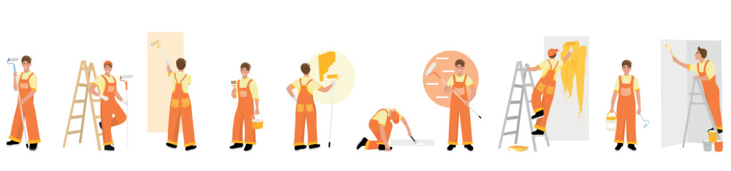 Set of painters on white background