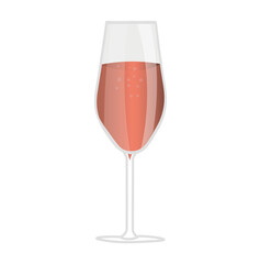 Glass of pink wine on white background