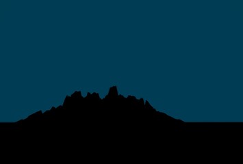 Silhouette of mountain against the dark blue night sky. Simple illustration with empty space.