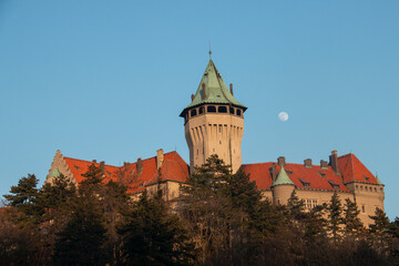 Fototapeta na wymiar Smolenice castle in little Carpathians restored in romantic neo gothic style