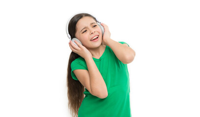 children use headphones on a daily basis. small girl listen to music. child enjoying the sound for now. Headphones calm children. Advantages of using headphones. kid interested in socialization