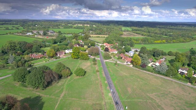 Amazing aerial view of Sonning Common, Chiltern Hills in South Oxfordshire