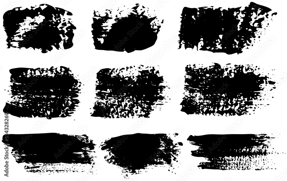 Poster set of different abstract shapes, smears and prints. black design elements isolated on white backgro