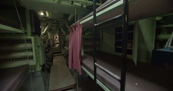 
Submarine crew rest cabin. Interior tour of combat submarine 