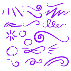 Purple Swirls Swoosh Marks with Vector Hand Drawn Highlighter Accent Line Designs