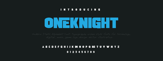 ONEKNIGHT Sports minimal tech font letter set. Luxury vector typeface for company. Modern gaming fonts logo design.