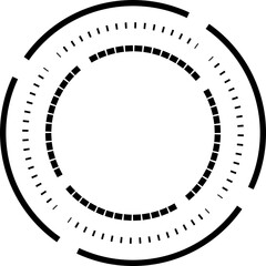 Black outlined circle, round HUD element. Isolated png illustration, transparent background. Asset for overlay, montage, collage. Business, tech concept.	