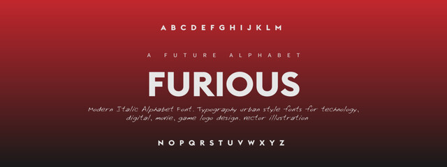 FURIOUS Luxury Minimal Modern Tech Alphabet Letter Fonts. Typography minimal style font set for logo, Poster. vector san sans serif typeface illustration.