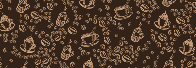 Fototapeta premium Beans and Coffee Cup hand drawn style. Vector illustration.