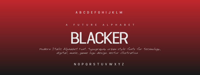 BLACKER Sports minimal tech font letter set. Luxury vector typeface for company. Modern gaming fonts logo design.