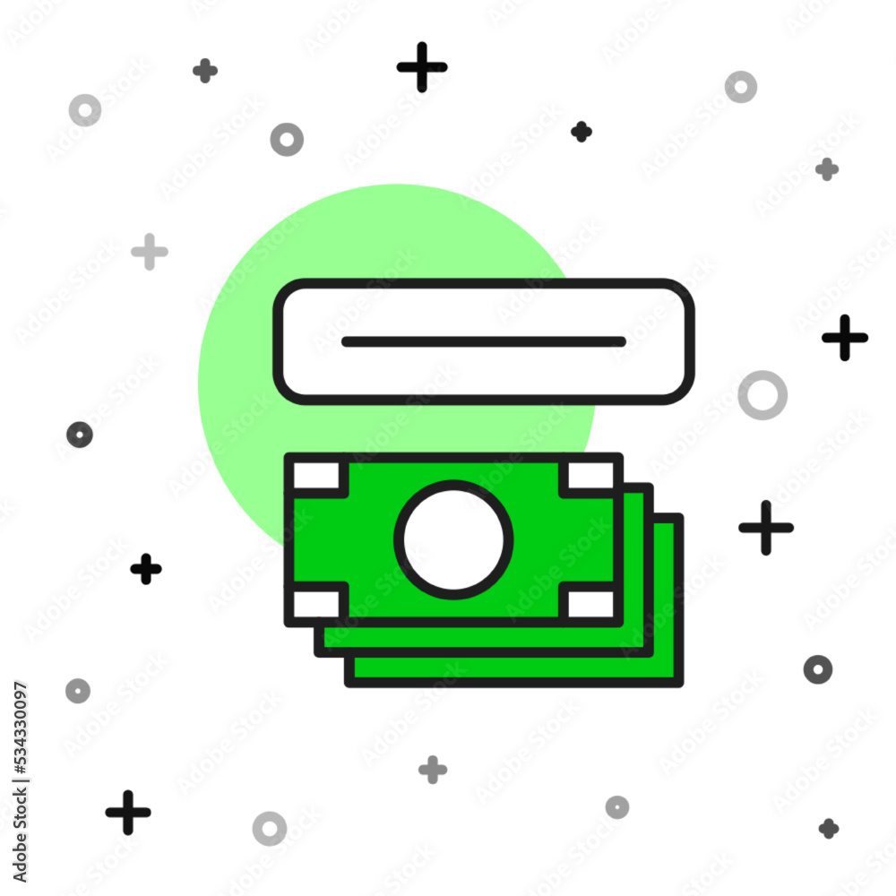 Poster filled outline atm - automated teller machine and money icon isolated on white background. vector