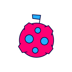 Filled outline Moon with flag icon isolated on white background. Vector