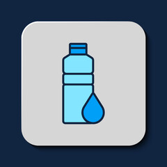 Filled outline Fitness shaker icon isolated on blue background. Sports shaker bottle with lid for water and protein cocktails. Vector