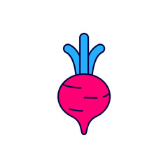 Obraz premium Filled outline Fresh beet with leaf icon isolated on white background. Natural Root. Vegetable Ingredient for food. Vector