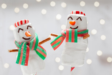 White chocolate dipped marshmallow snowman for Christmas