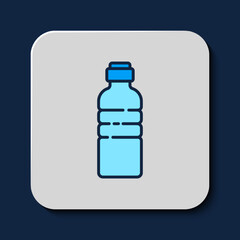 Filled outline Bottle of water icon isolated on blue background. Soda aqua drink sign. Vector