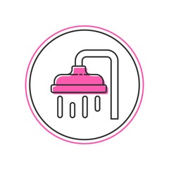 Filled outline Shower head with water drops flowing icon isolated on white background. Vector