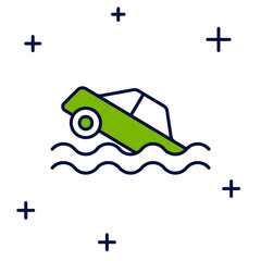 Filled outline Flood car icon isolated on white background. Insurance concept. Flood disaster concept. Security, safety, protection, protect concept. Vector