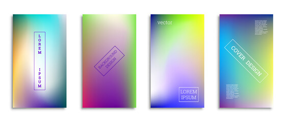Bright gradient background for the cover. Set of 4 covers. Creative modern vector illustration. Holographic spectrum.