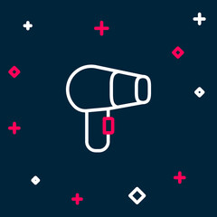 Line Hair dryer icon isolated on blue background. Hairdryer sign. Hair drying symbol. Blowing hot air. Colorful outline concept. Vector